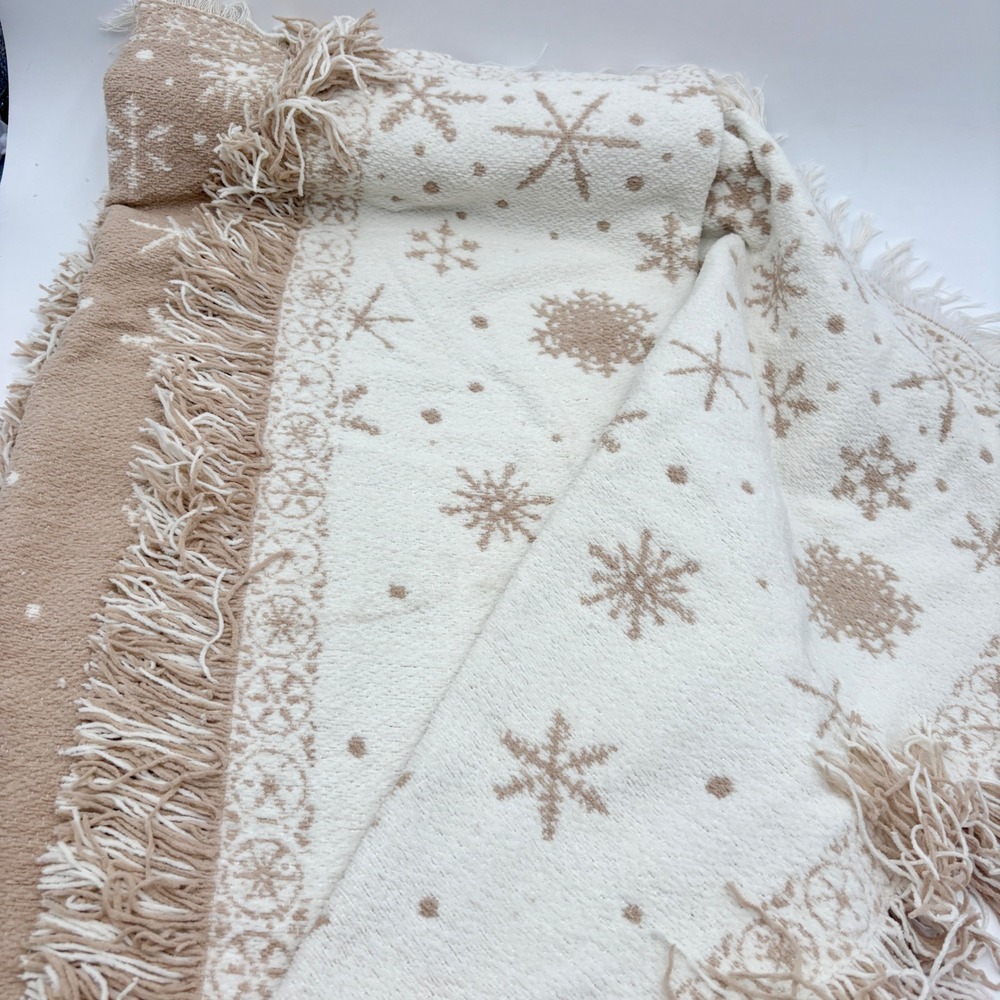 Aspen Decorative Christmas Throw Blanket Neutral Tan Cream Trees Deer Cabin - Picture 5 of 9